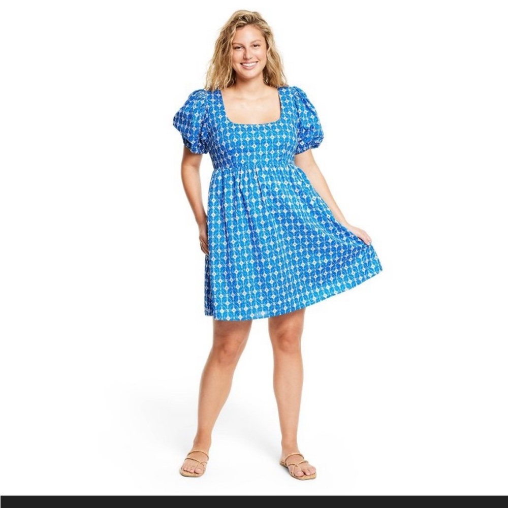 NWT Rhode x Target blue eyelet print mini dress size L.
